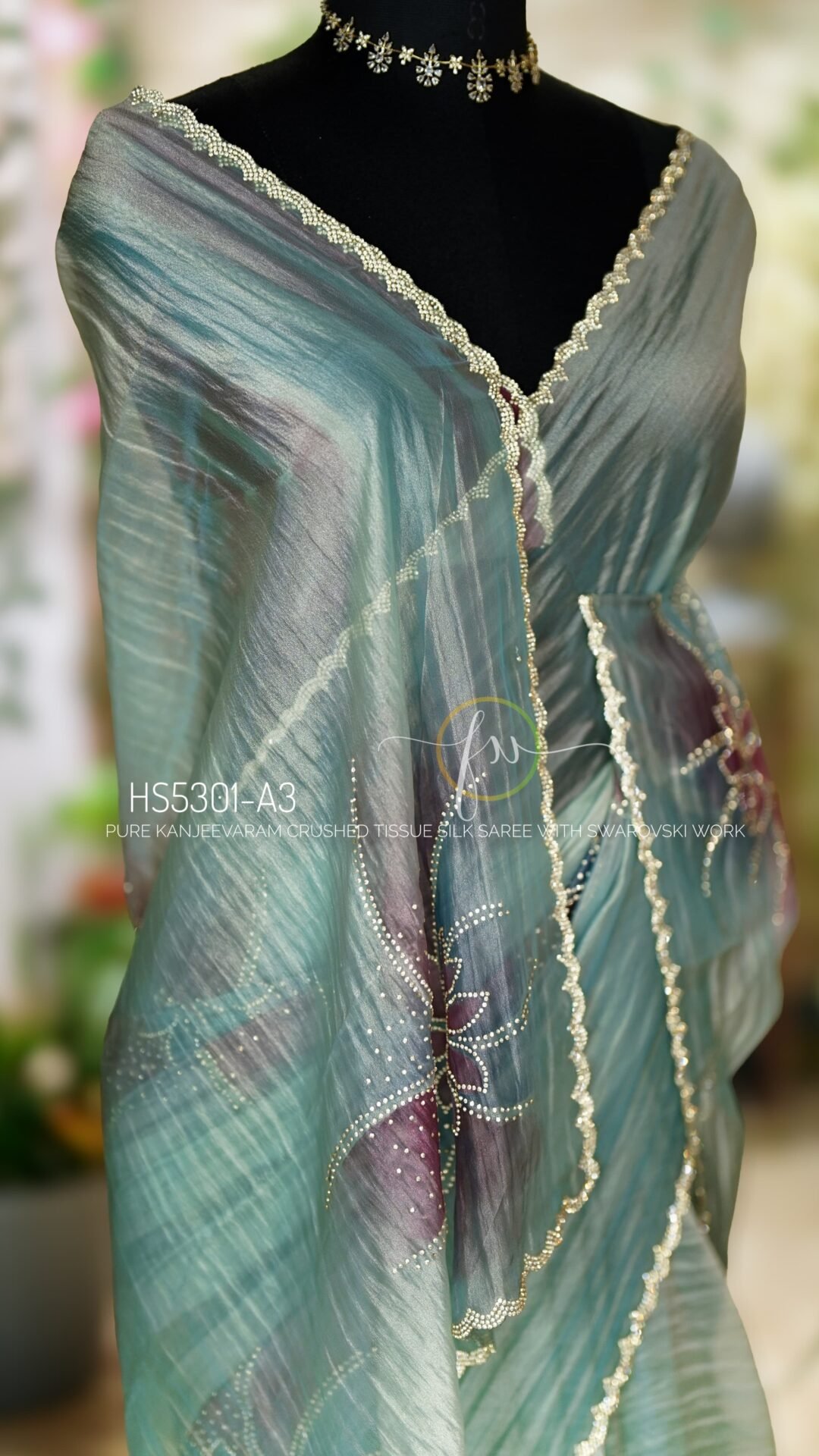 Crushed Kanjeevaram Tissue Silk Saree 12 Crushed Kanjeevaram Tissue Silk Saree - Image 12