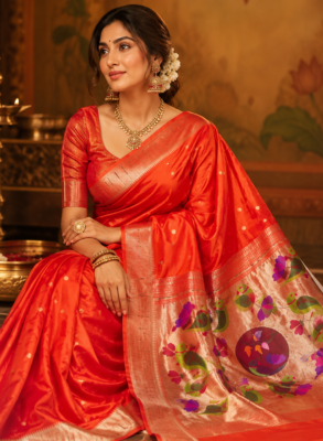 Orange Single Munia Brocade Border Saree