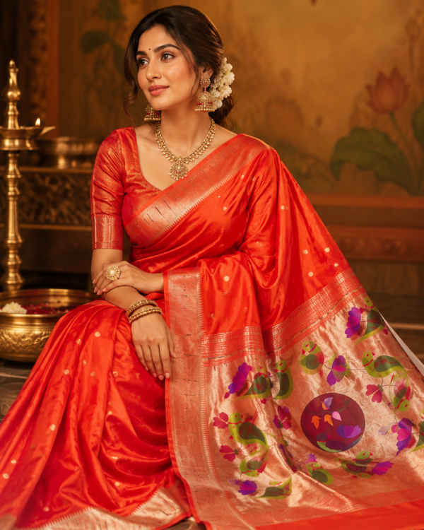 Orange Single Munia Brocade Border Saree