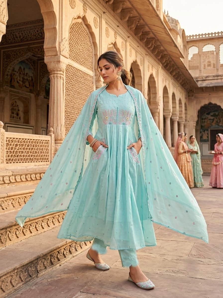 Premium mul cotton flared and pleated kurta 1 Premium mul cotton flared and pleated kurta