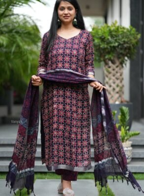 Premium pure linen hand-block cotton suit
