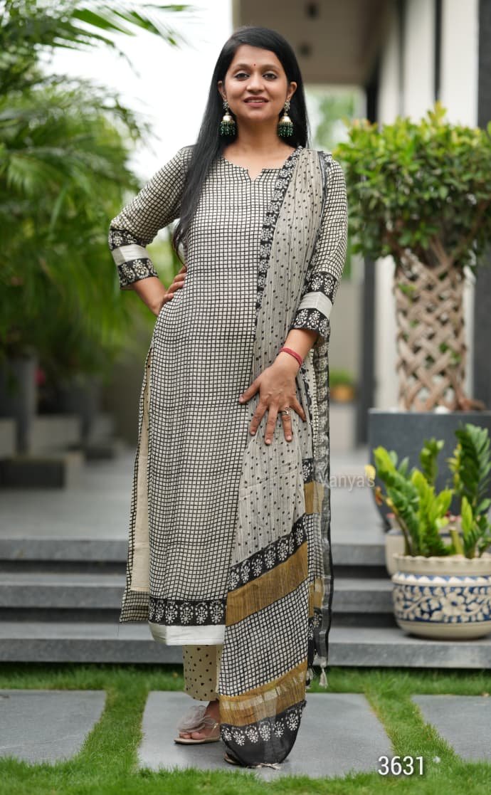 Pure linen cotton hand-block kurti set 2 Pure linen cotton hand-block kurti set