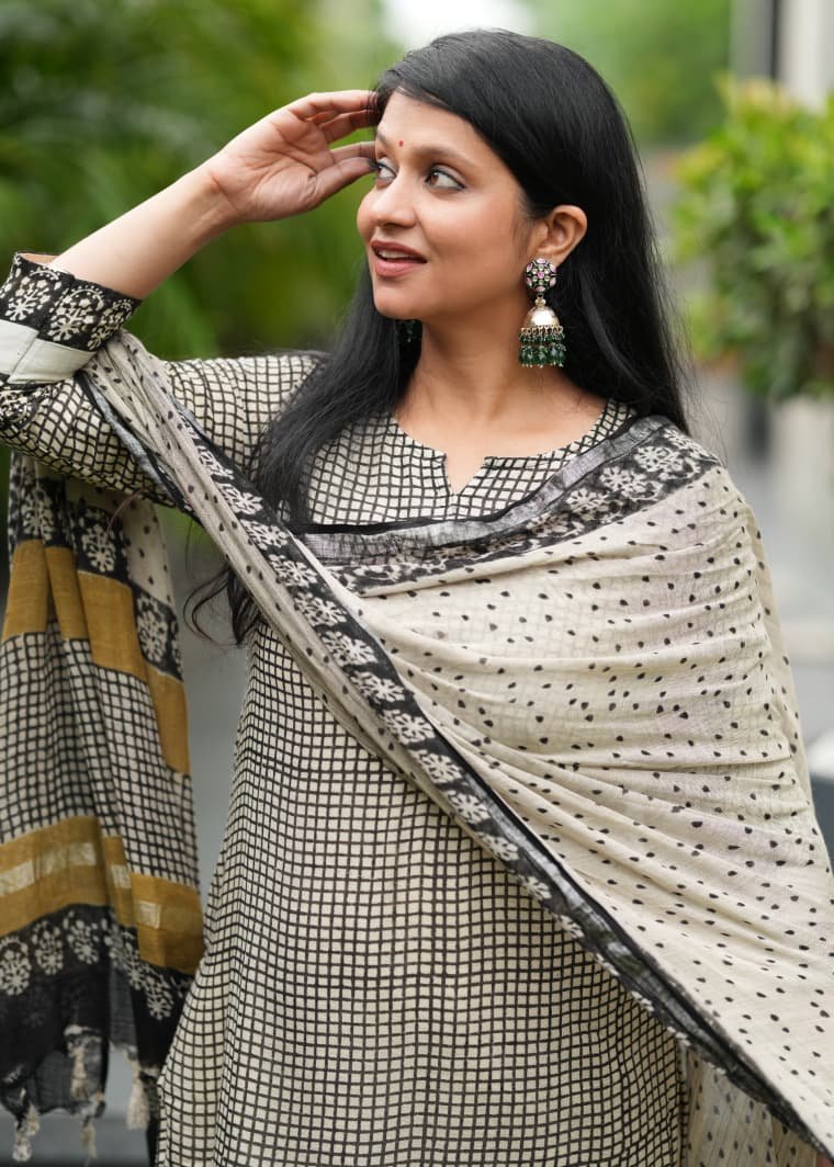 Pure linen cotton hand-block kurti set 11 Pure linen cotton hand-block kurti set - Image 11