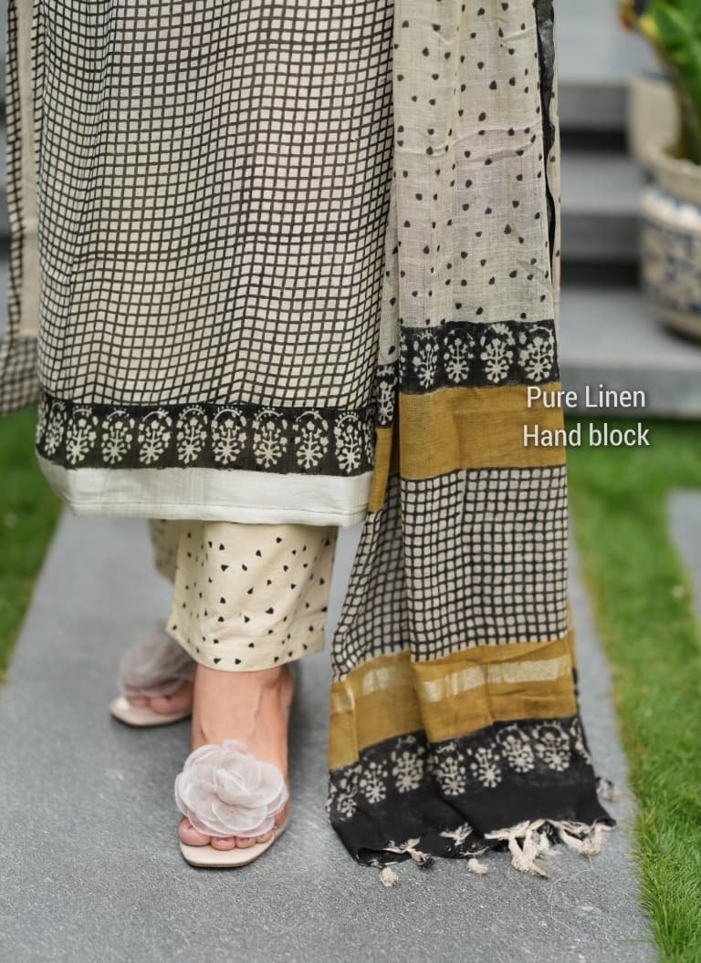 Pure linen cotton hand-block kurti set 4 Pure linen cotton hand-block kurti set - Image 4