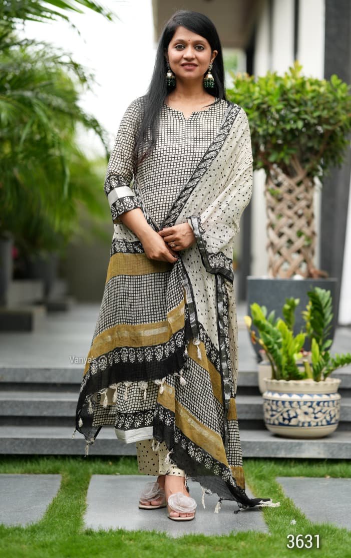 Pure linen cotton hand-block kurti set 1 Pure linen cotton hand-block kurti set