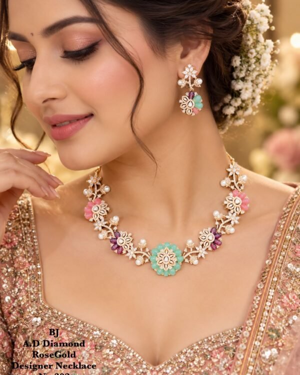 A.D Rose Gold Floral Designer Necklace Set