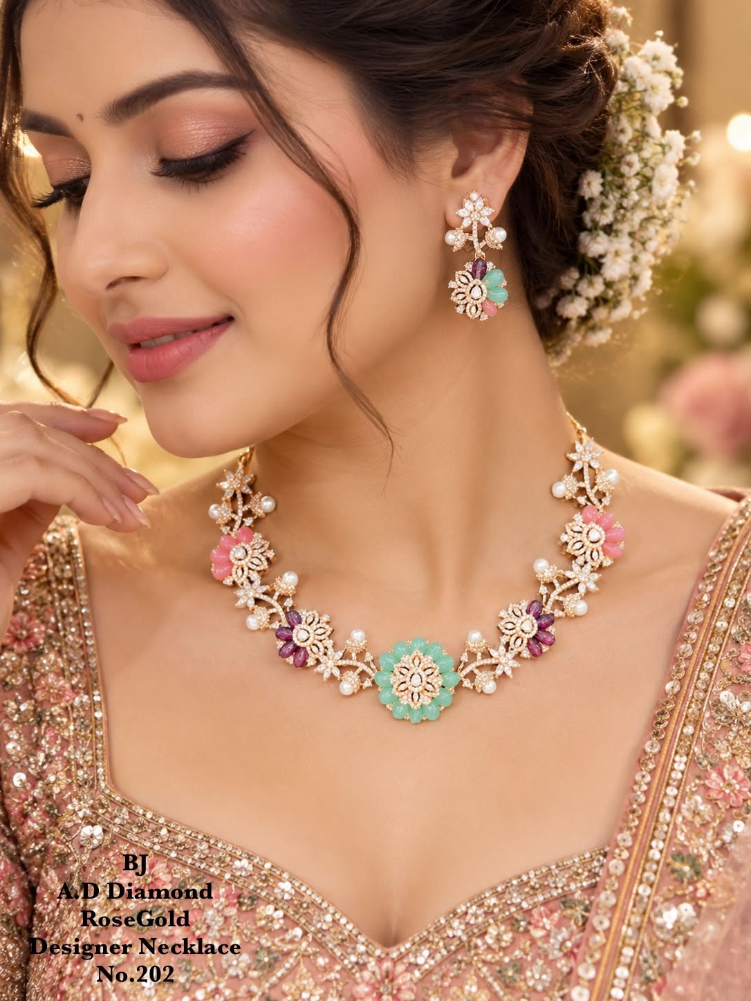 A.D Rose Gold Floral Designer Necklace Set 1 A.D Rose Gold Floral Designer Necklace Set