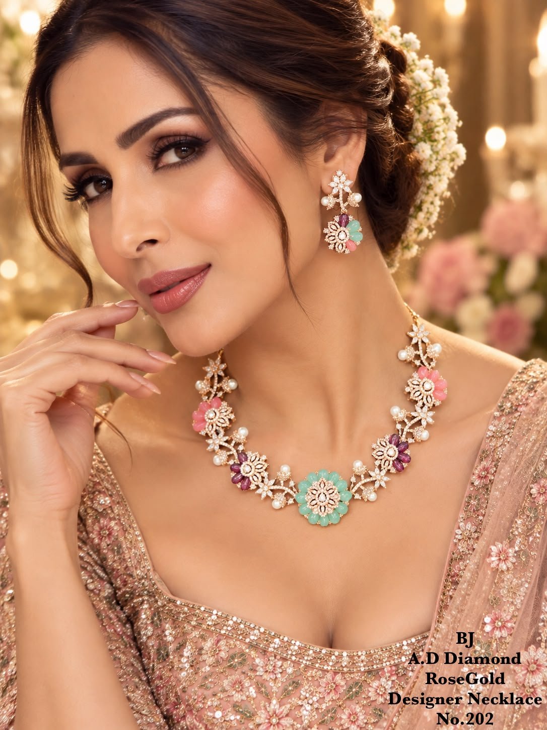 A.D Rose Gold Floral Designer Necklace Set 6 A.D Rose Gold Floral Designer Necklace Set - Image 6