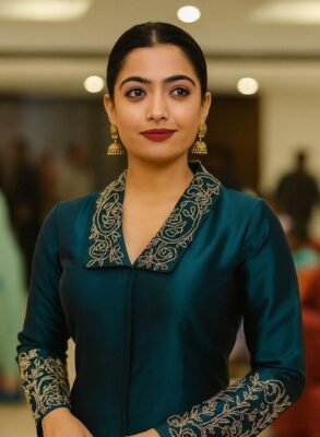 Beautiful handwork all over the sleeves and collar in blouse