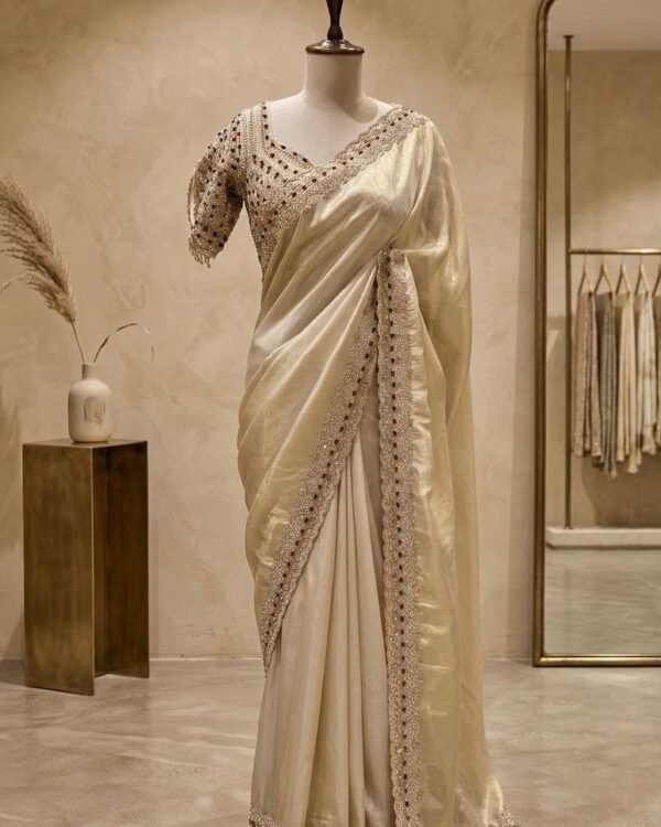 Champagne Gold Hand-Embellished Saree