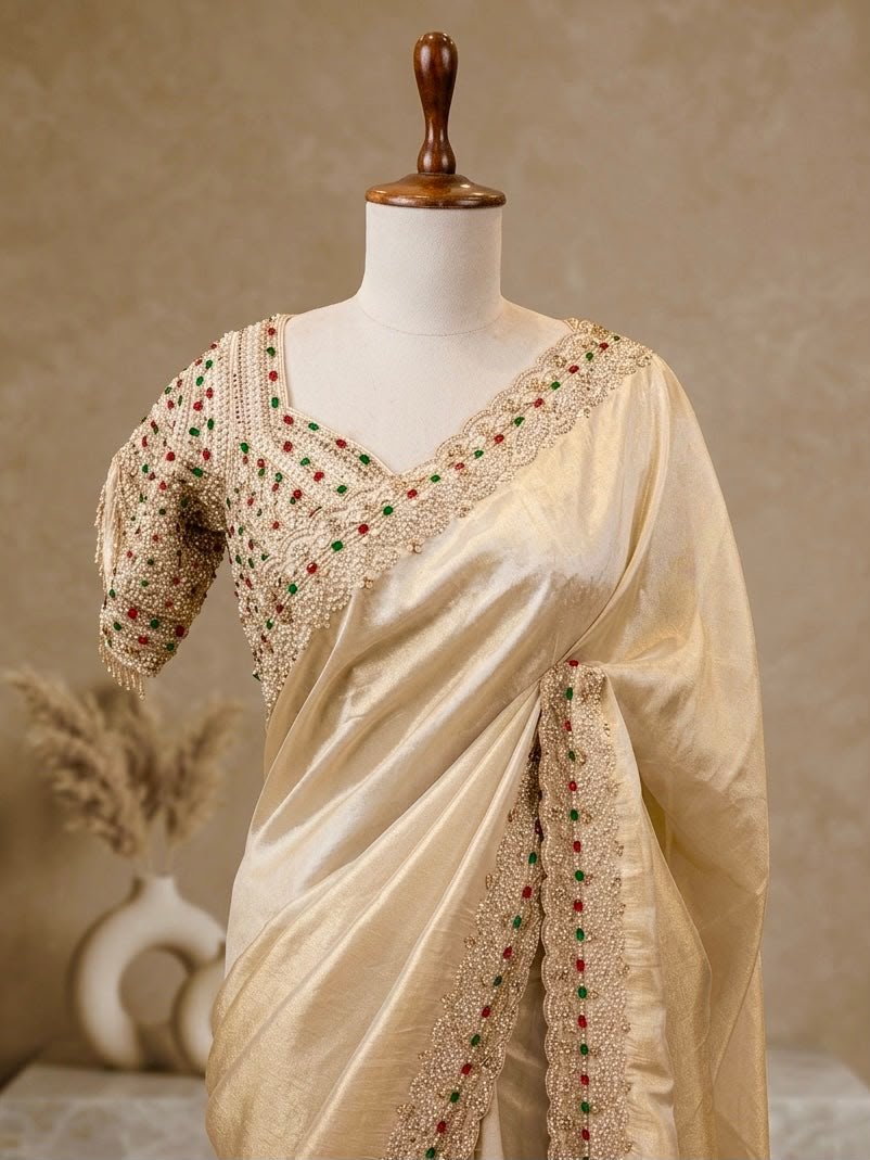 Champagne Gold Hand-Embellished Saree 7 Champagne Gold Hand-Embellished Saree - Image 7