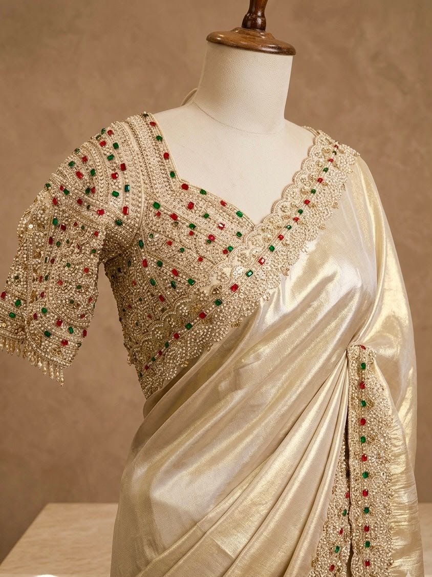 Champagne Gold Hand-Embellished Saree 8 Champagne Gold Hand-Embellished Saree - Image 8