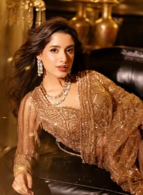 Champagne Gold Sequin & Embroidered Party Wear Saree