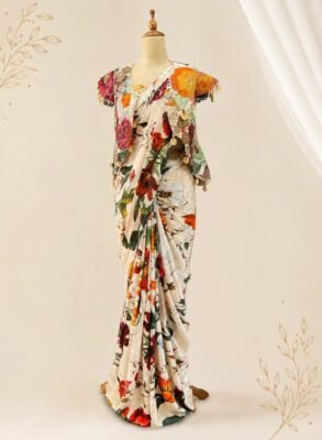 Chinon Floral Saree with Designer Jacket