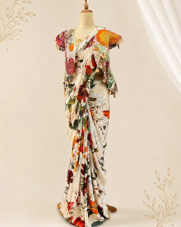 Chinon Floral Saree with Designer Jacket