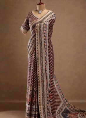 Elegant Midnight Blue & Gold Embroidered Saree Ensemble