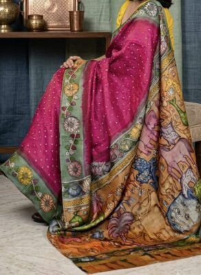 Hand Print Kalamkari Pure Tussar Silk Saree