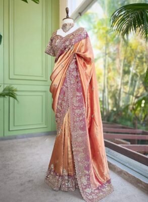 Luxurious Rose Gold Kanjivaram Silk Saree 