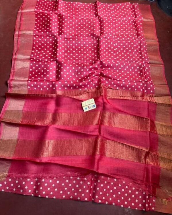 Printed zari border pure handloom tussar saree