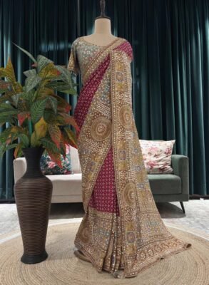 Regal Maroon & Antique Gold Embellished Designer Saree