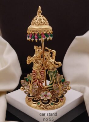 Antique finish Radha Krishna decorative car stand – Design 1 – Lotus Leaf Base