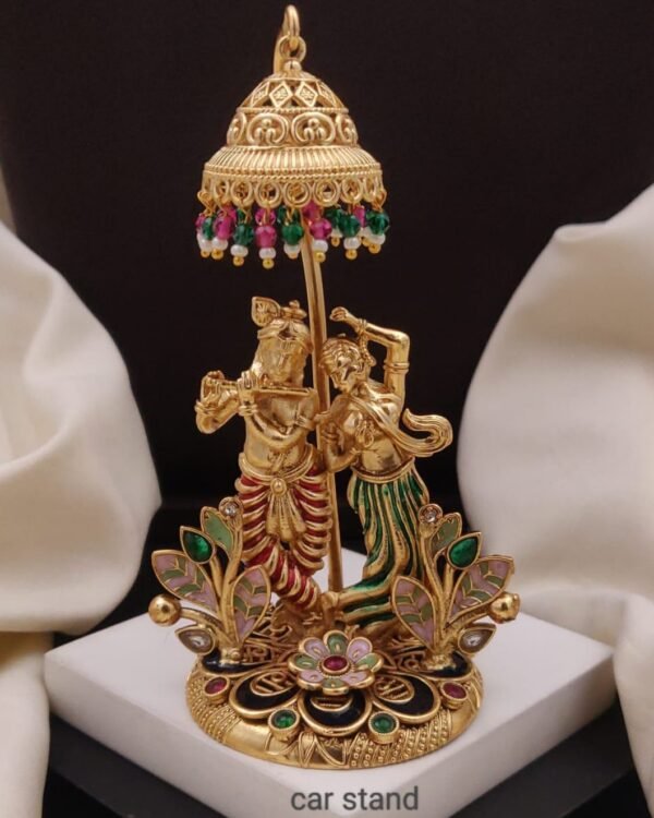 Antique finish Radha Krishna decorative car stand β Design 1 β Lotus Leaf Base