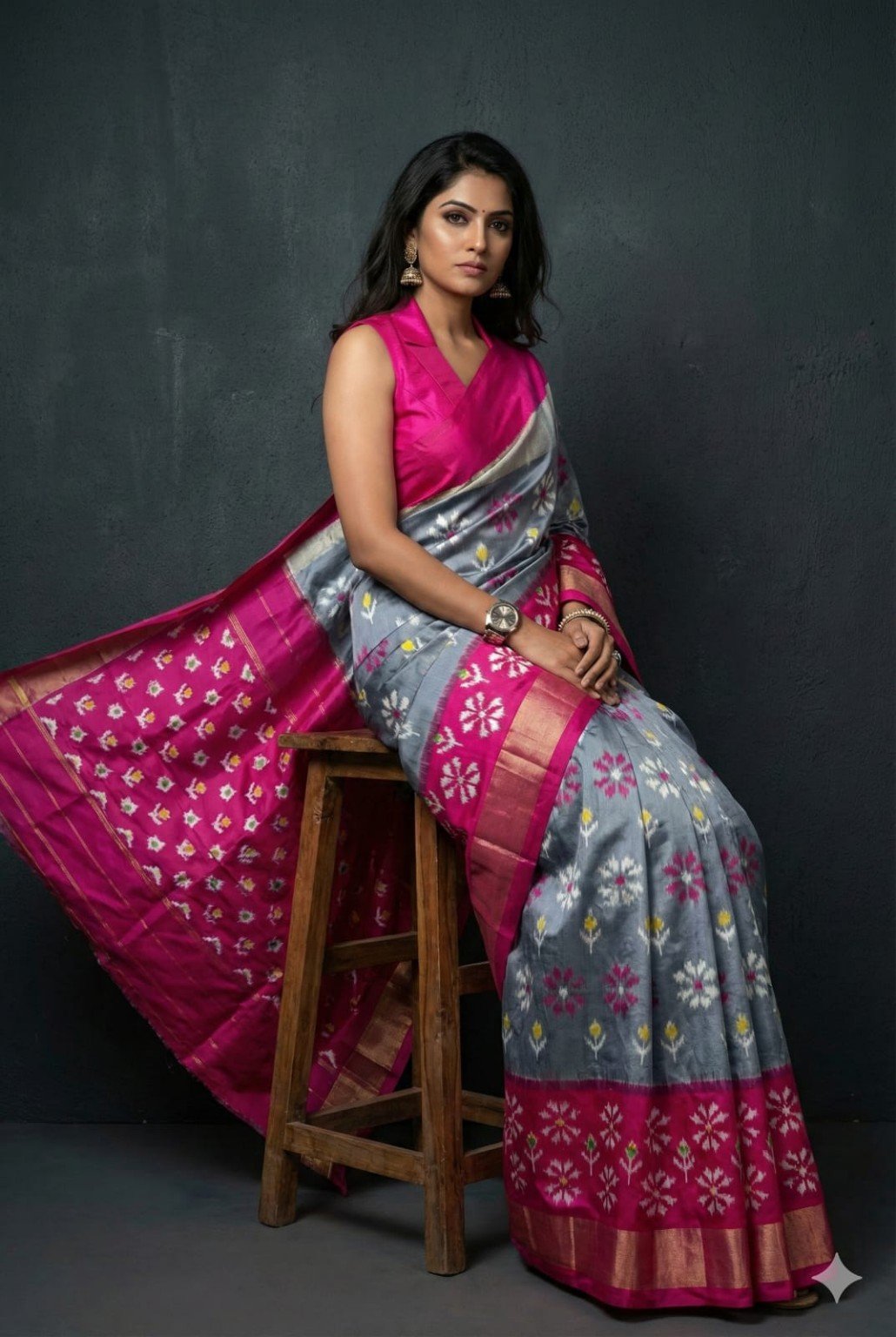 Pochampally Ikkat Silk Sarees – Exclusive Designer Collection 1 Pochampally Ikkat silk saree - 01 Grey & Pink