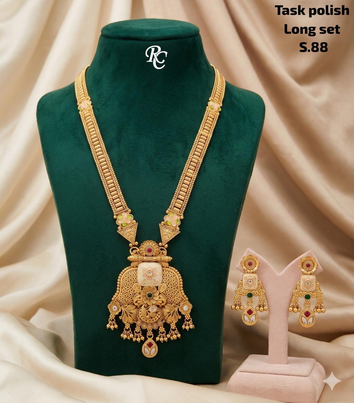 Antique Long Necklace Set with Earrings – Designer Collection 11 Antique long necklace set with earrings - Design 11 - S88 Peacock