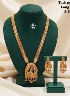 Antique gold-tone long necklace and matching earrings - Design 01 - S89 Peacock