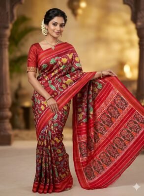 Madthas Ikkat silk saree - 01 Maroon & Red - Floral