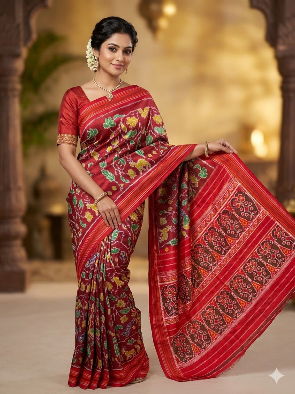 Madthas Ikkat Silk Sarees – Exclusive Designer Collection 1 Madthas Ikkat silk saree - 01 Maroon & Red - Floral