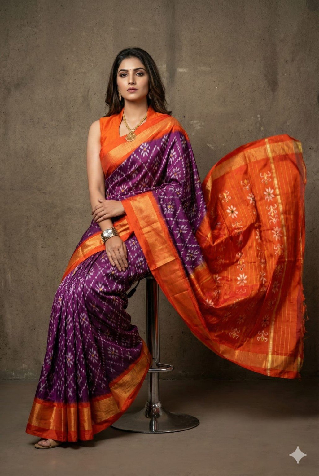 Pochampally Ikkat Silk Sarees – Exclusive Designer Collection 3 Pochampally Ikkat silk saree - 02 Purple & Orange