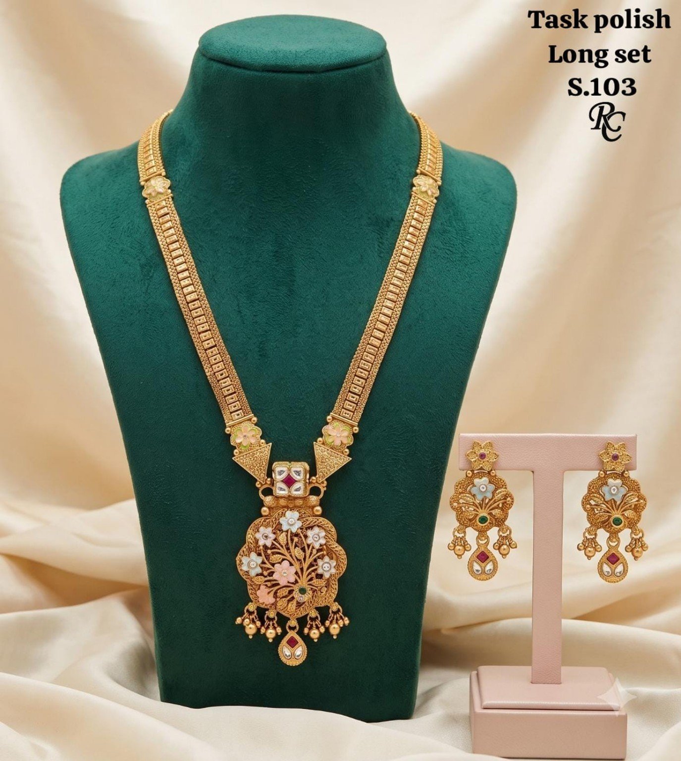 Antique Long Necklace Set with Earrings – Designer Collection 2 Antique long necklace set with earrings - Design 02 - S103 Floral