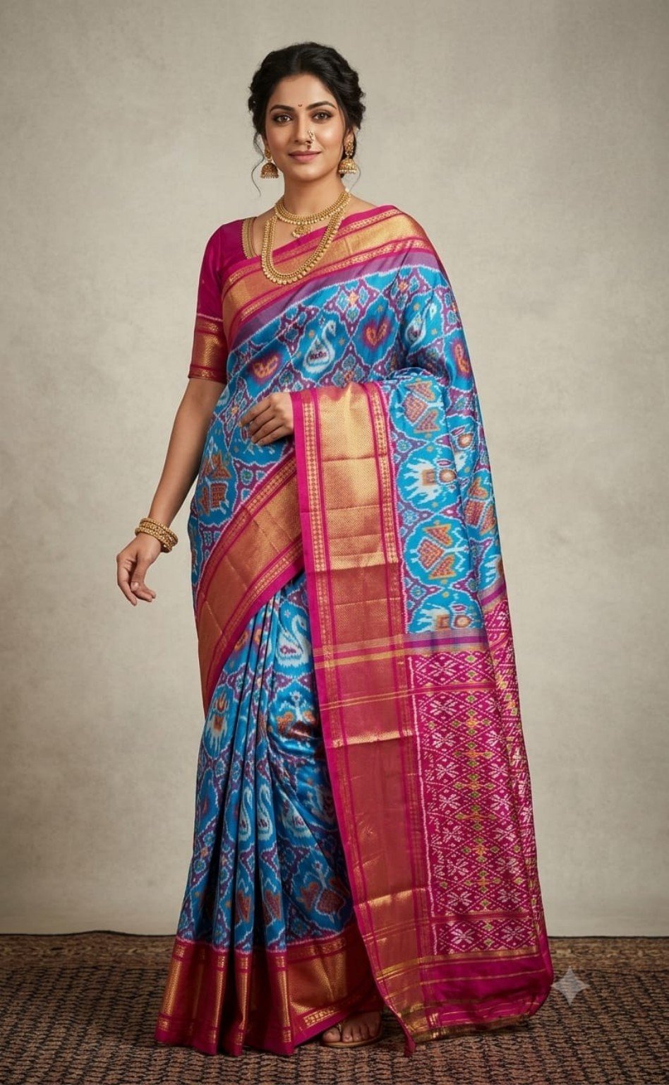 Madthas Ikkat Silk Sarees – Exclusive Collection of 15 Designs 12 Madthas Ikkat silk saree - 12 Turquoise & Magenta - Traditional Motifs