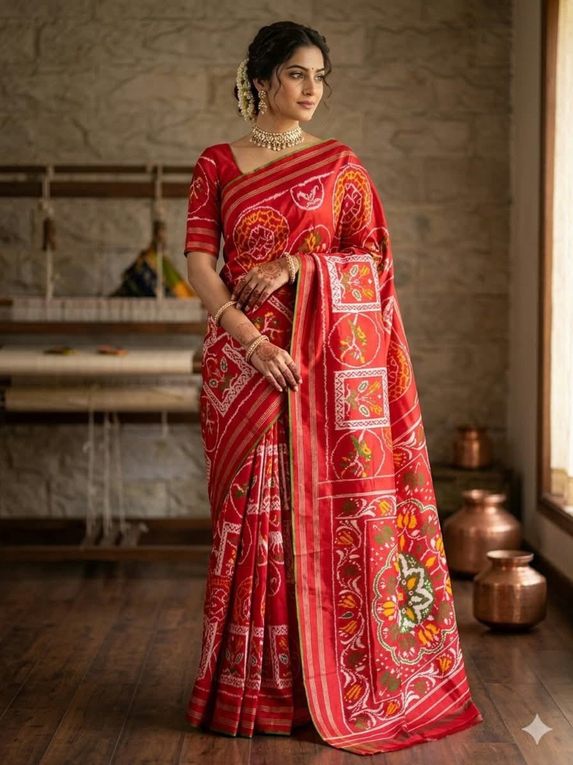Madthas Ikkat Silk Sarees – Exclusive Designer Collection 3 Madthas Ikkat silk saree - 03 Red - Traditional Motifs