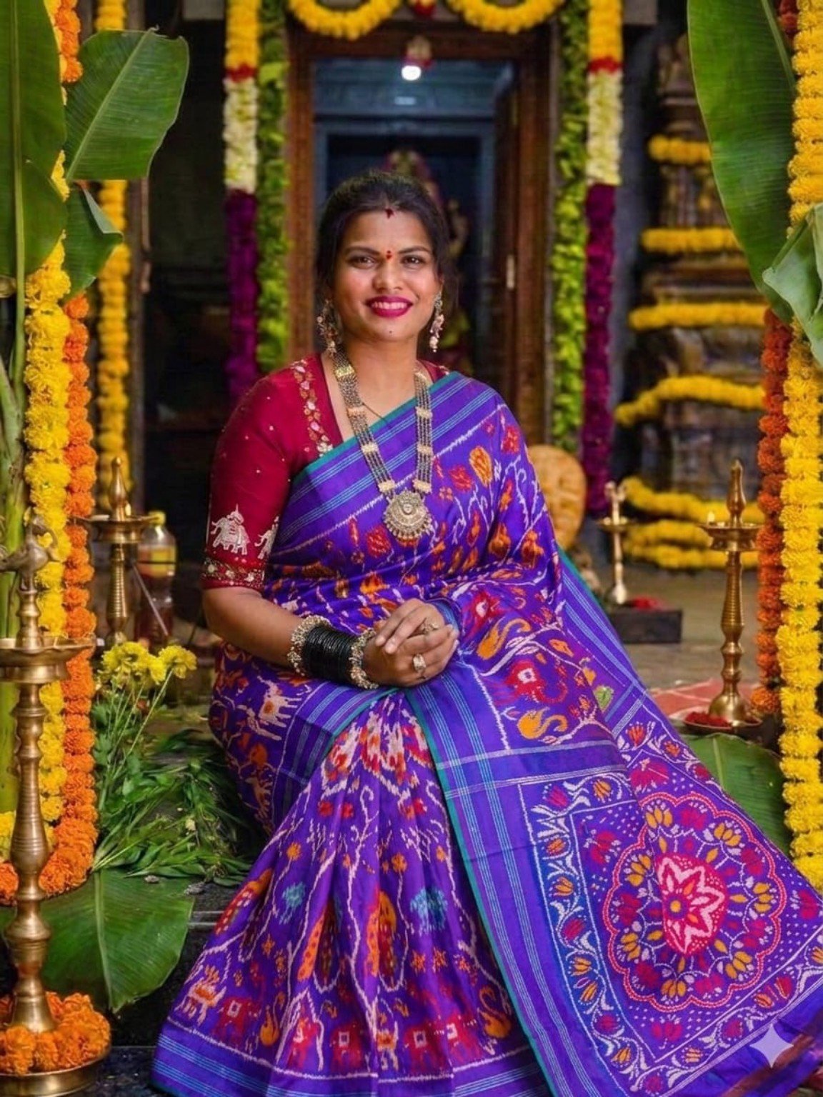 Madthas Ikkat Silk Sarees – Exclusive Collection of 15 Designs 3 Madthas Ikkat silk saree - 03 Purple - Floral Medallion