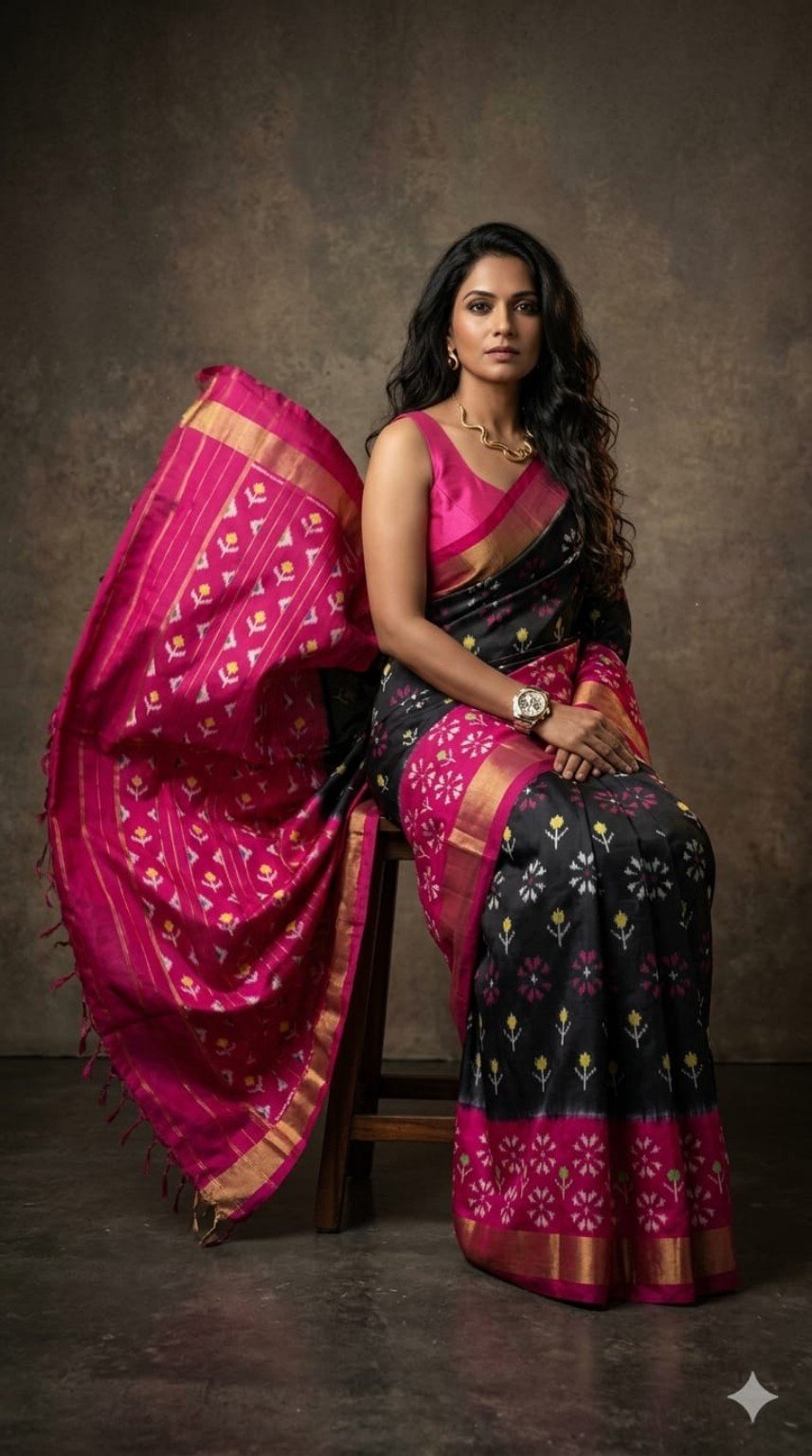 Pochampally Ikkat Silk Sarees – Exclusive Designer Collection 5 Pochampally Ikkat silk saree - 04 Black & Pink