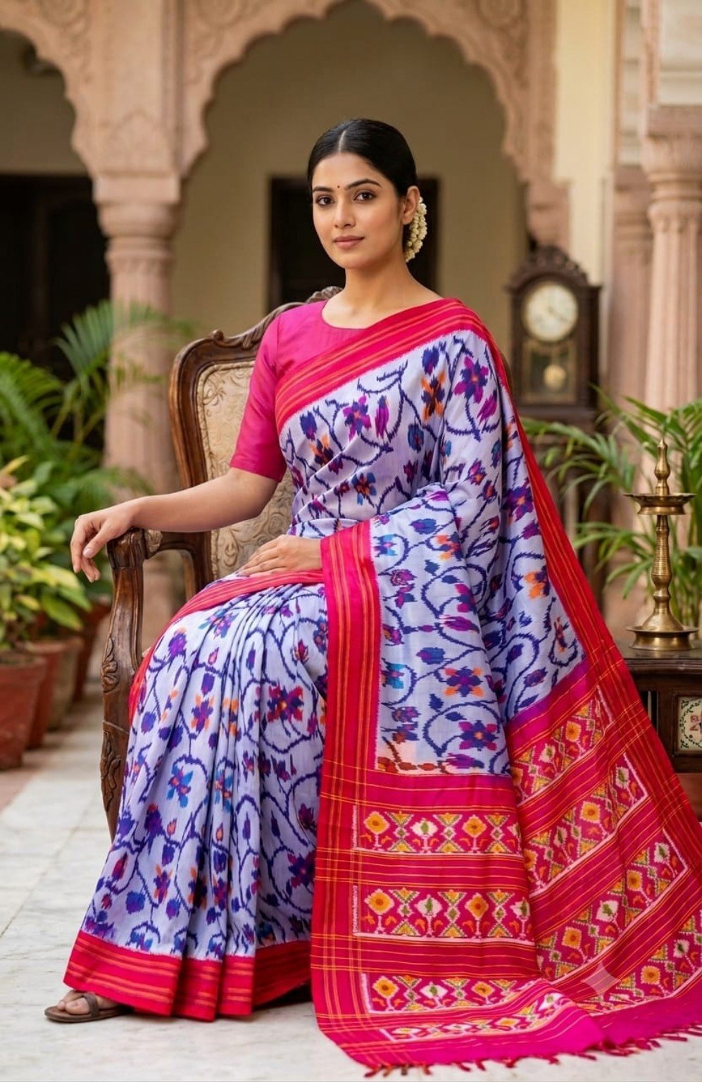 Madthas Ikkat Silk Sarees – Exclusive Designer Collection 4 Madthas Ikkat silk saree - 04 Lavender & Pink - Floral