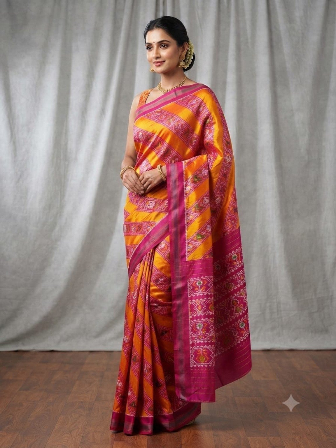 Madthas Ikkat Silk Sarees – Exclusive Collection of 15 Designs 4 Madthas Ikkat silk saree - 04 Orange & Magenta - Stripes