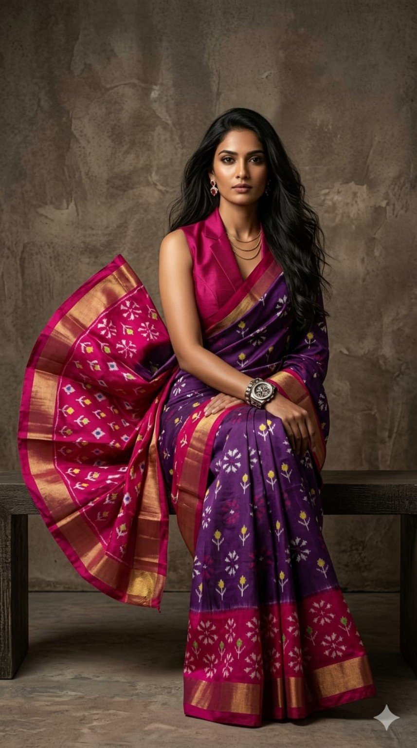Pochampally Ikkat Silk Sarees – Exclusive Designer Collection 6 Pochampally Ikkat silk saree - 05 Deep Purple & Pink