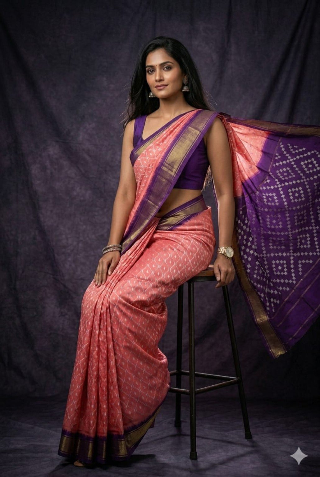 Pochampally Ikkat Silk Sarees – Exclusive Designer Collection 7 Pochampally Ikkat silk saree - 06 Peach & Purple