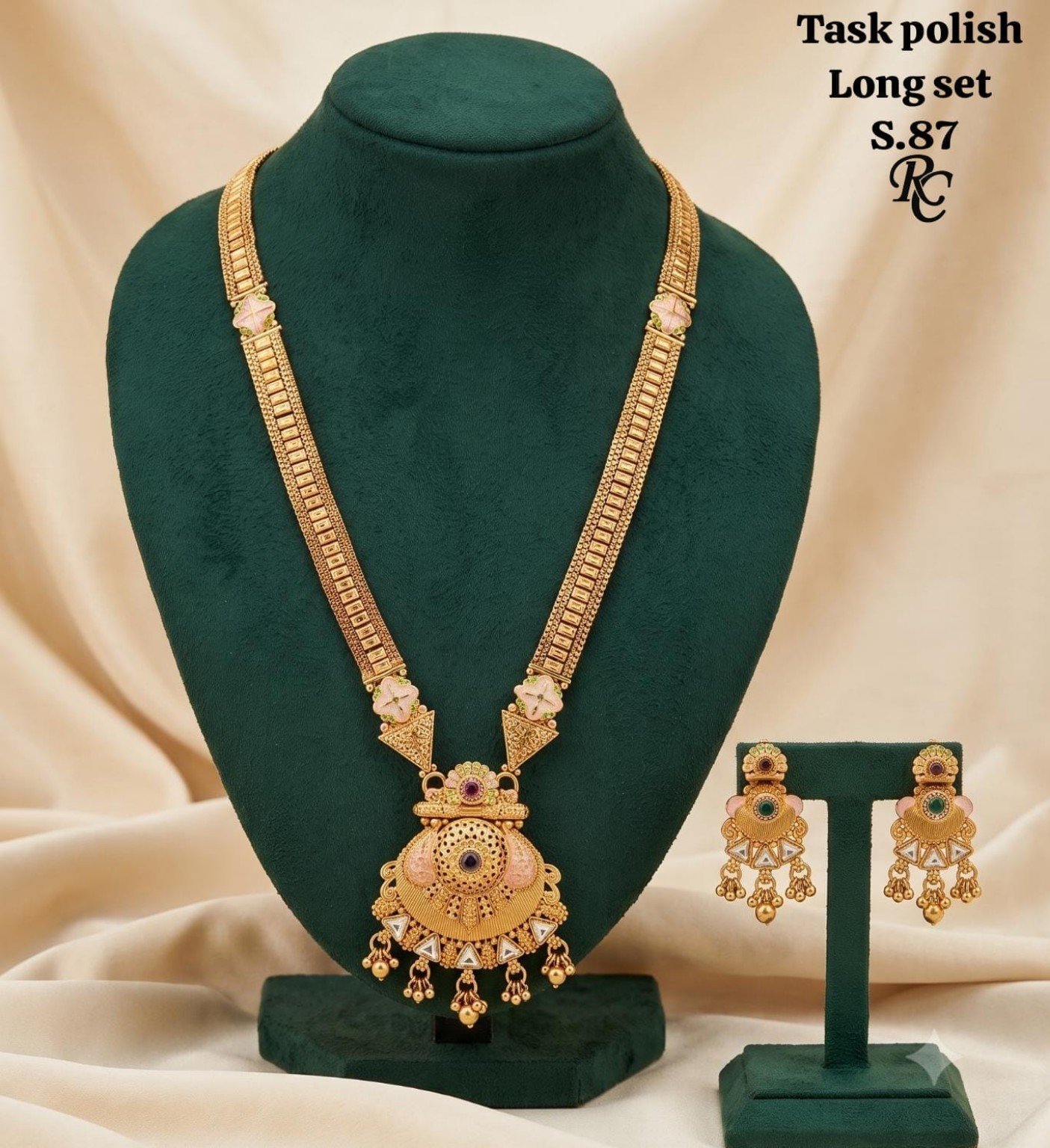Antique Long Necklace Set with Earrings – Designer Collection 6 Antique long necklace set with earrings - Design 06 - S87 Round