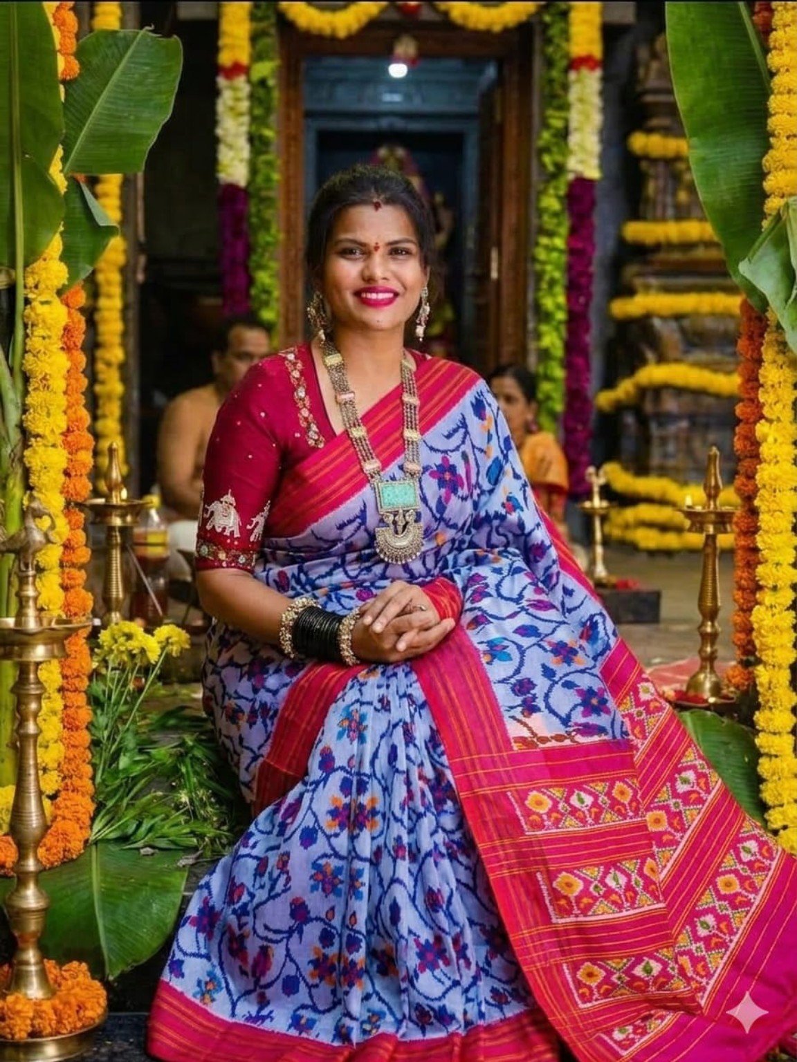Madthas Ikkat Silk Sarees – Exclusive Collection of 15 Designs 6 Madthas Ikkat silk saree - 06 White & Pink - Floral