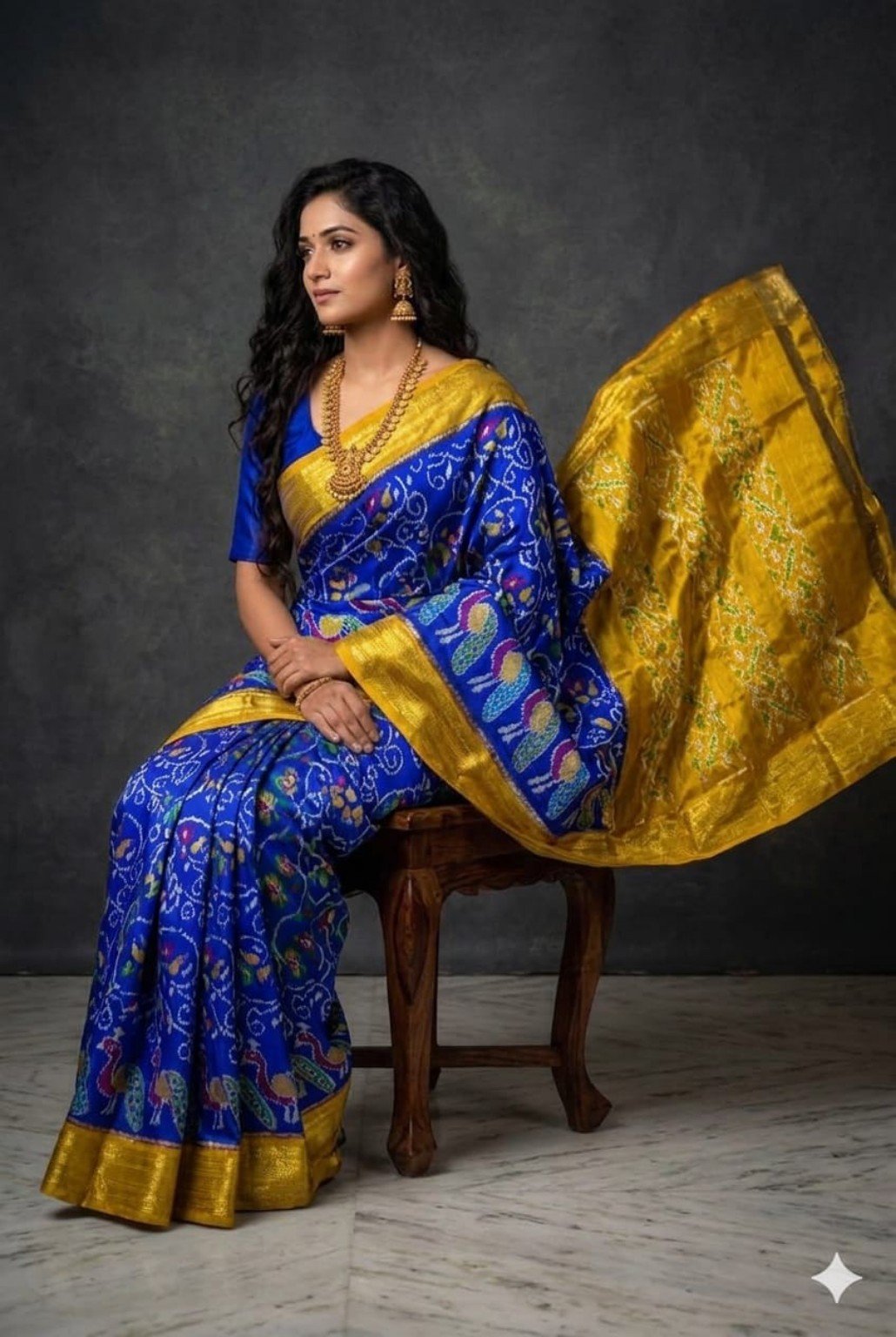 Madthas Ikkat Silk Sarees – Peacock Designer Collection 6 Madthas Ikkat silk saree - 06 Royal Blue & Yellow - Peacock