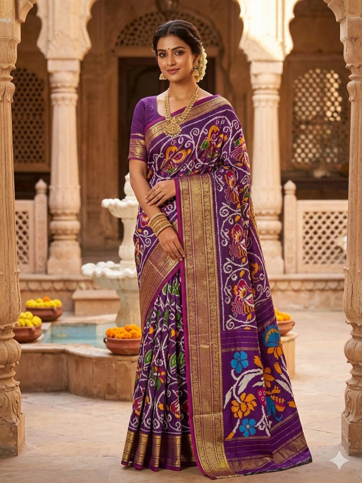 Madthas Ikkat Silk Sarees – Peacock Designer Collection 7 Madthas Ikkat silk saree - 07 Purple & Gold - Peacock