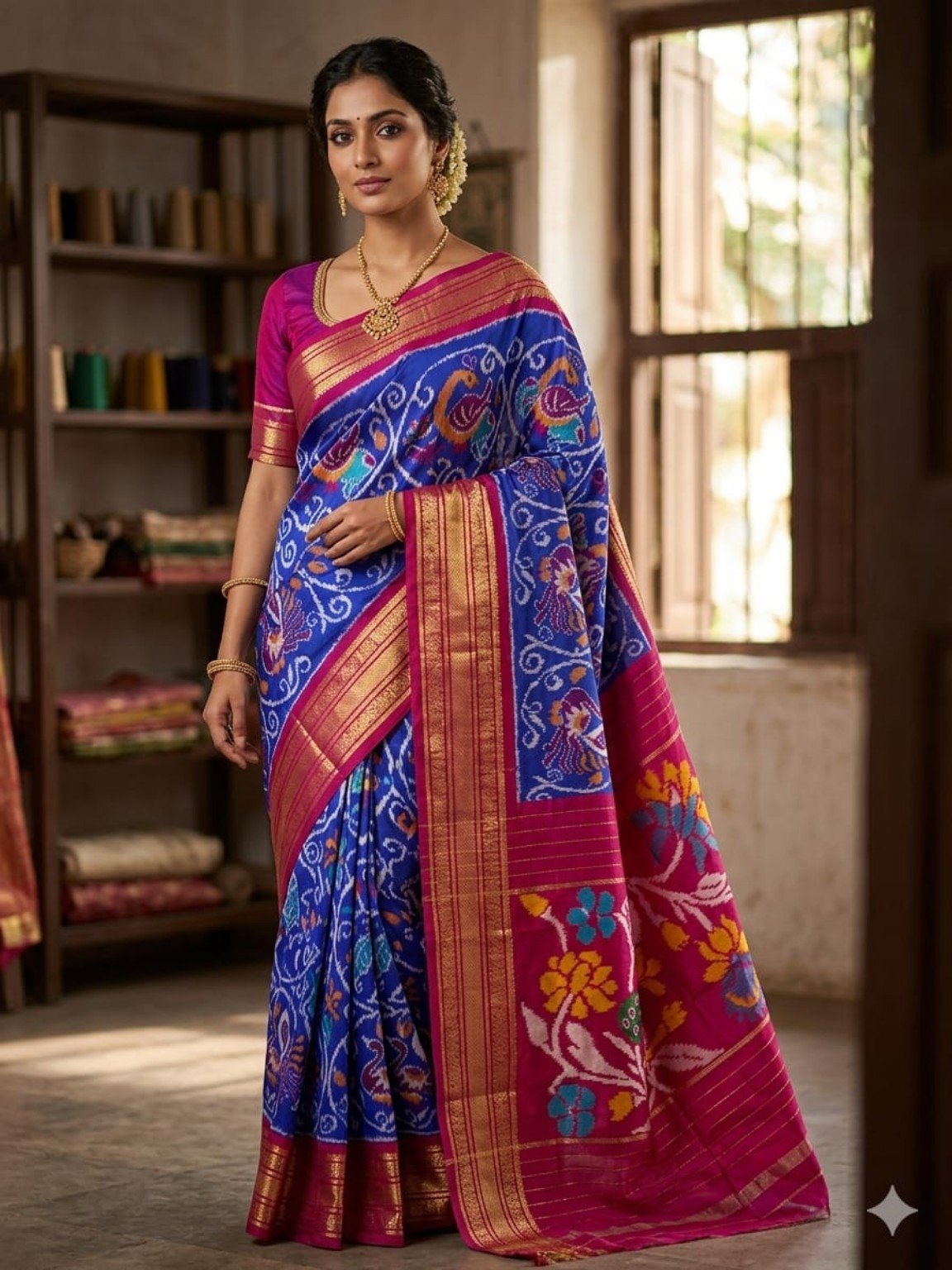 Madthas Ikkat Silk Sarees – Peacock Designer Collection 8 Madthas Ikkat silk saree - 08 Blue & Magenta - Peacock