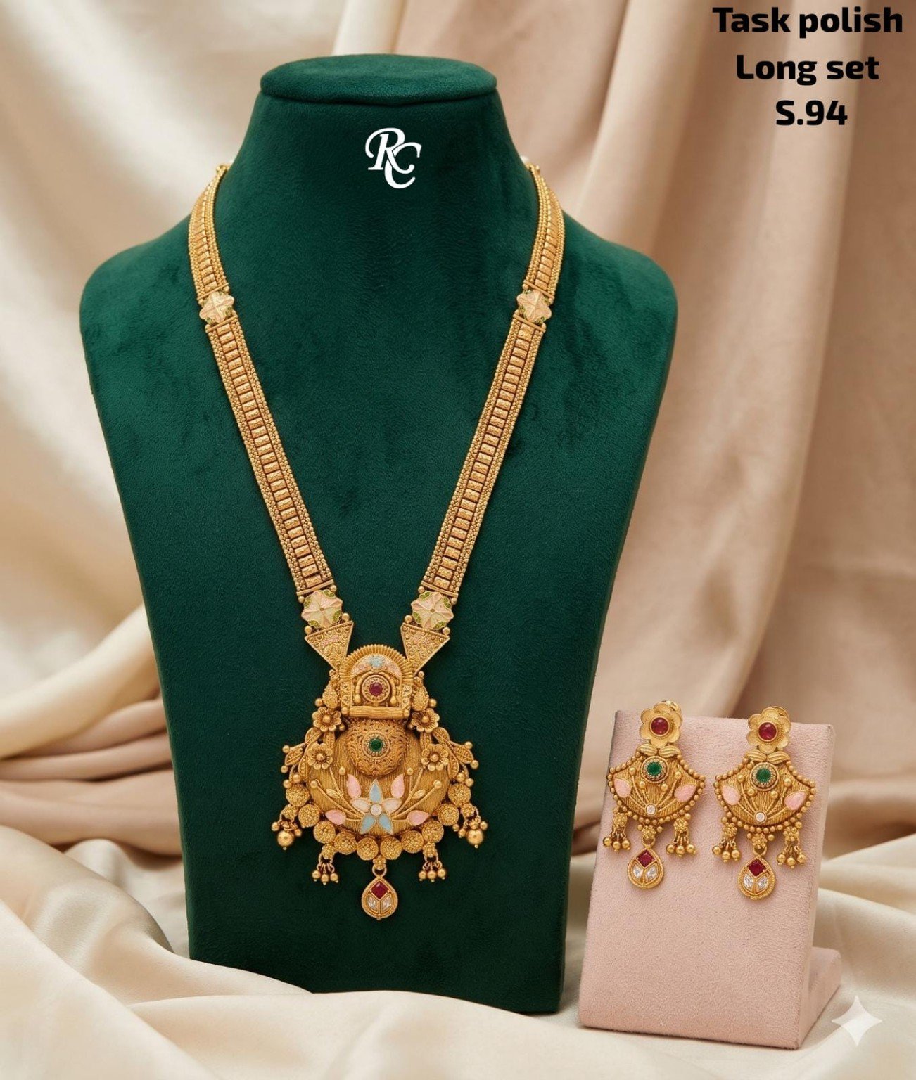 Antique Long Necklace Set with Earrings – Designer Collection 9 Antique long necklace set with earrings - Design 09 - S94 Floral