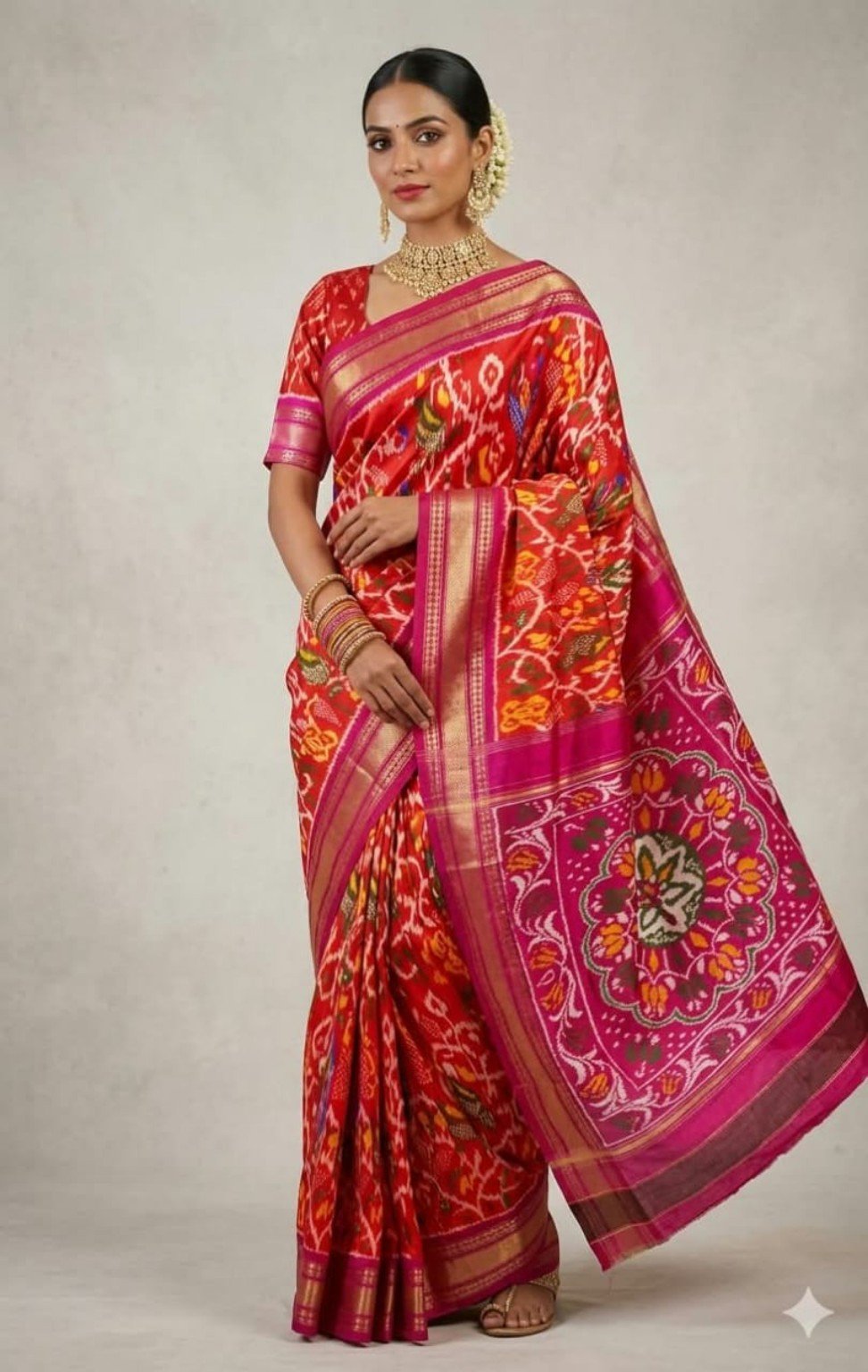 Madthas Ikkat Silk Sarees – Peacock Designer Collection 10 Madthas Ikkat silk saree - 10 Red & Magenta - Peacock