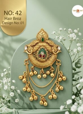 Antique Gold Tone Hair Brooch - Seven Designs 1 Antique gold tone hair brooch with decorative stones and dangling beads