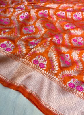 Banarasi Pure Chiniya Silk Saree with Sona Roopa Meenakari